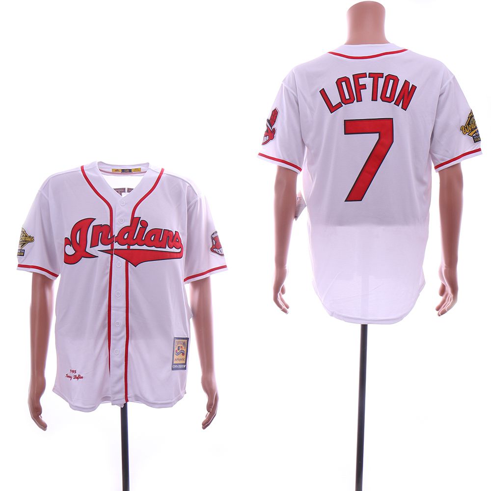 Men Cleveland Indians #7 Lofton White Throwback MLB Jerseys